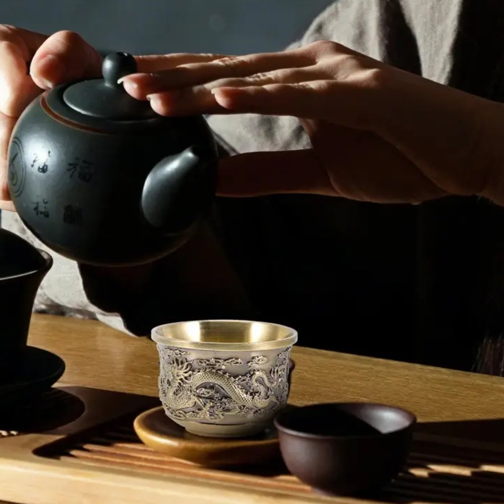 Sacred dragon brass teacup - Picture 5 of 9